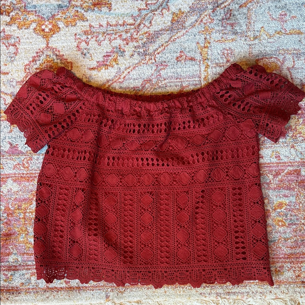 Sunday in Brooklyn Red Lace Detail Top